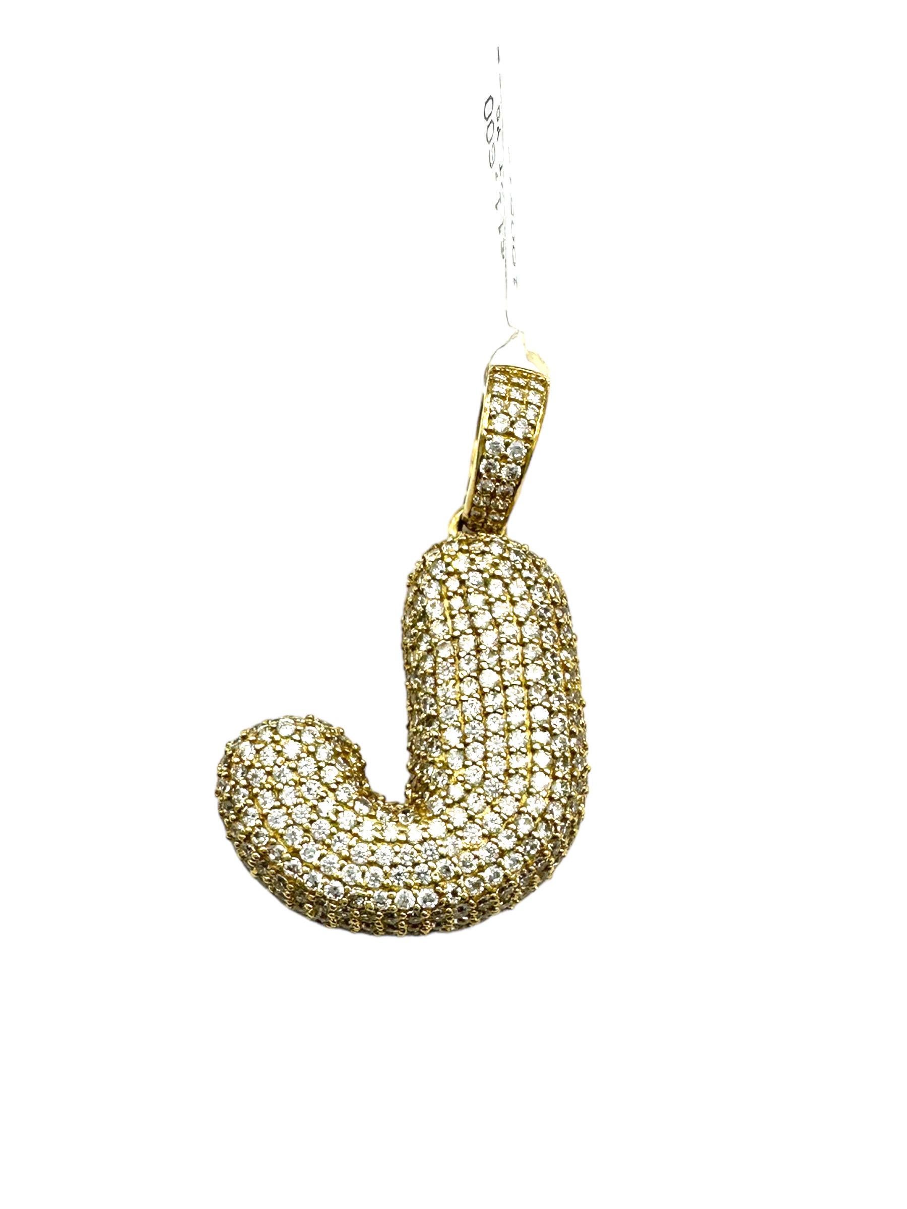 Contemporain Pendentif lettre J en or jaune 14 carats avec diamants pavés de 3,50 carats en vente