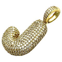 3,50 Karat Pavé-Diamant-Initial J Brief-Anhänger 14 Karat Gelbgold