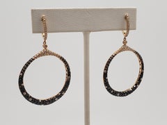 3.50 CT White Champagne Black Diamond 18K Rose Gold Hoop Earrings