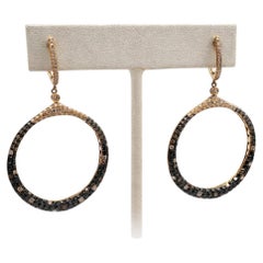 3.50 CT White Champagne Black Diamond 18K Rose Gold Hoop Earrings