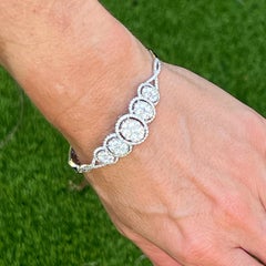 3.50 CTW Diamond Cluster Oval Hinged Bangle Bracelet 14K White Gold Modern