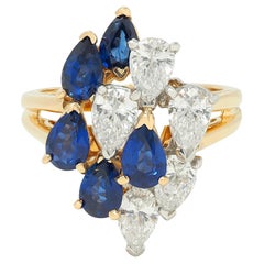 3.50 CTW Sapphire Diamond Platinum 18 Karat Gold Vintage Cluster Cocktail Ring