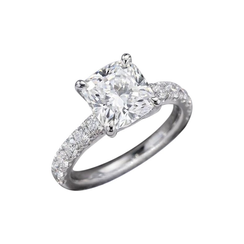 3.50 TCW Cushion Cut Natural Diamond GIA Engagement Ring I VS2 Platinum For Sale