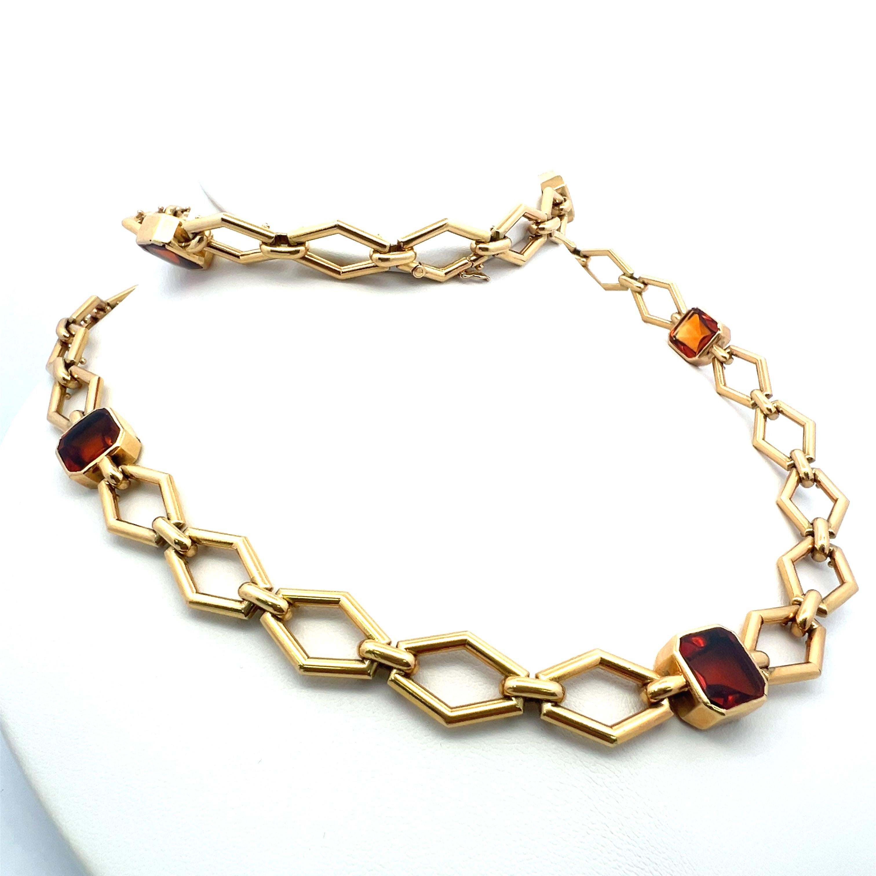 Bracelet chaîne en or jaune 14 carats avec citrine taille Asscher de 35,00 carats Pour femmes en vente