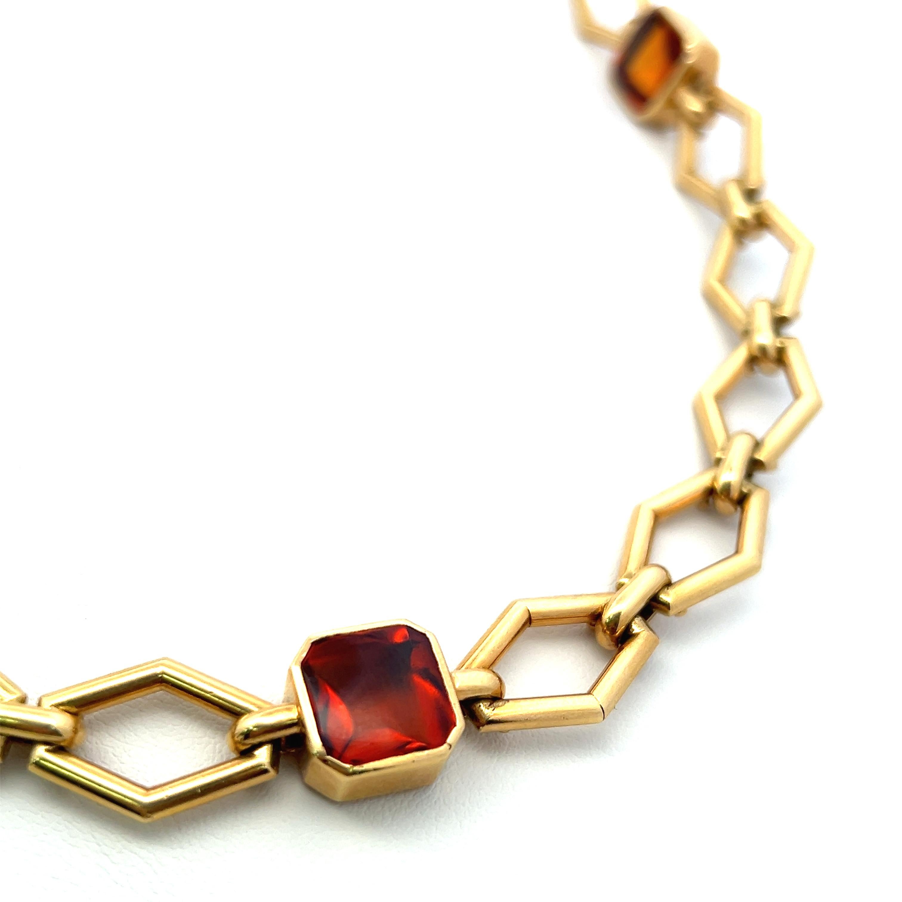 Bracelet chaîne en or jaune 14 carats avec citrine taille Asscher de 35,00 carats en vente 1