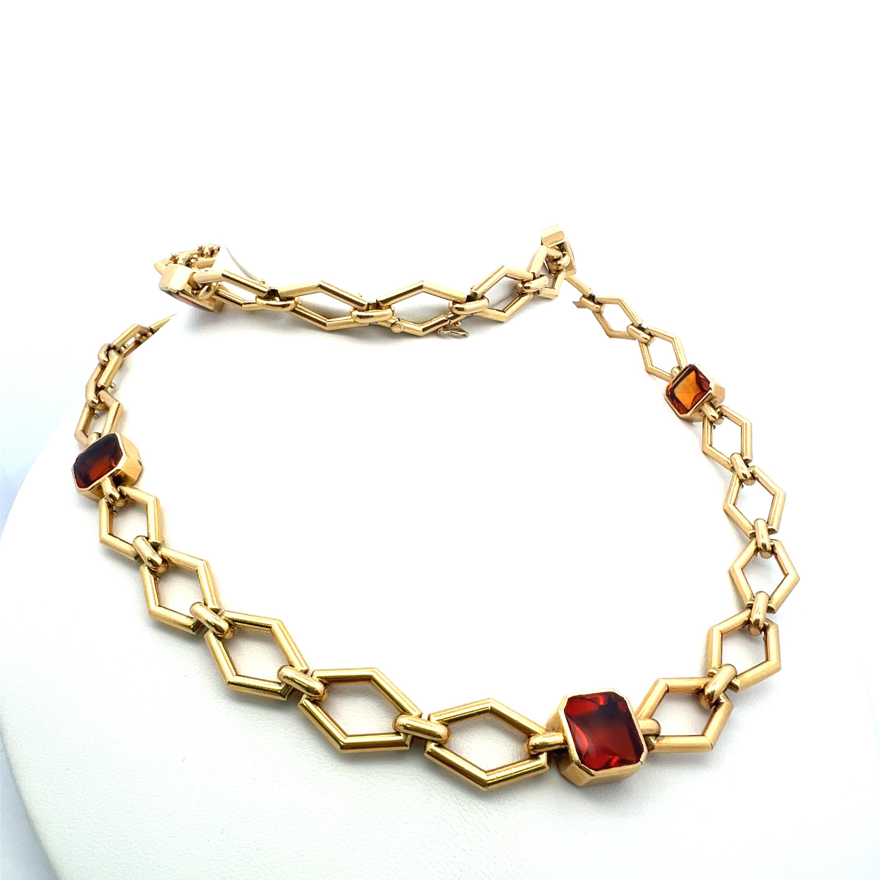 Bracelet chaîne en or jaune 14 carats avec citrine taille Asscher de 35,00 carats en vente 2