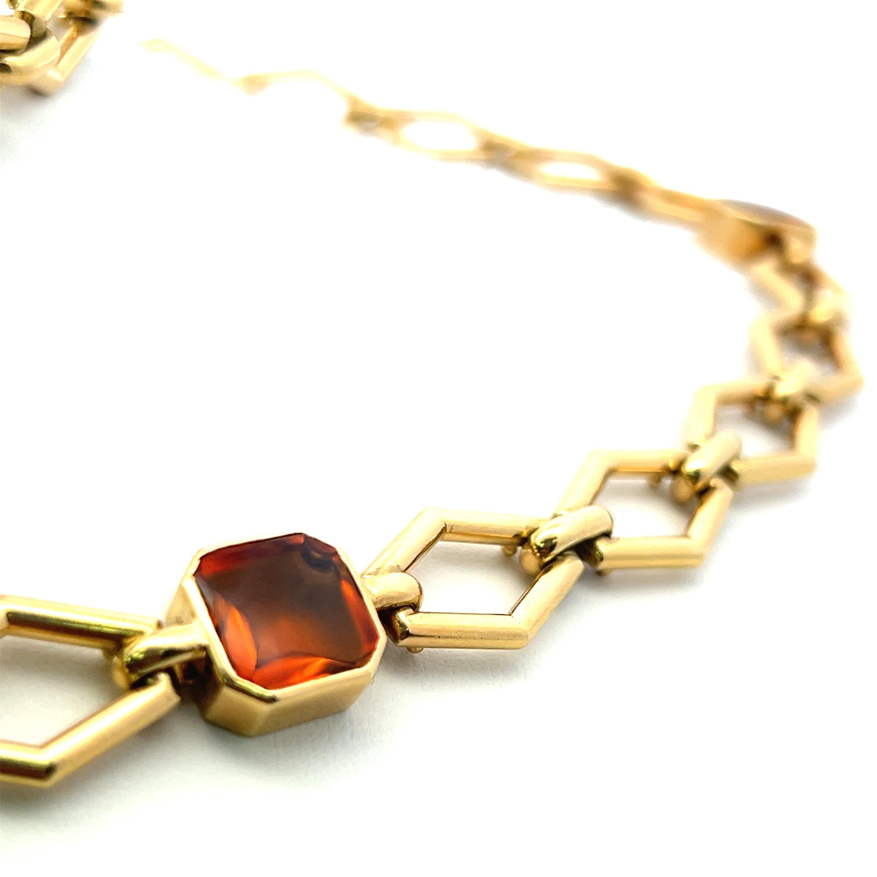 Bracelet chaîne en or jaune 14 carats avec citrine taille Asscher de 35,00 carats en vente 3