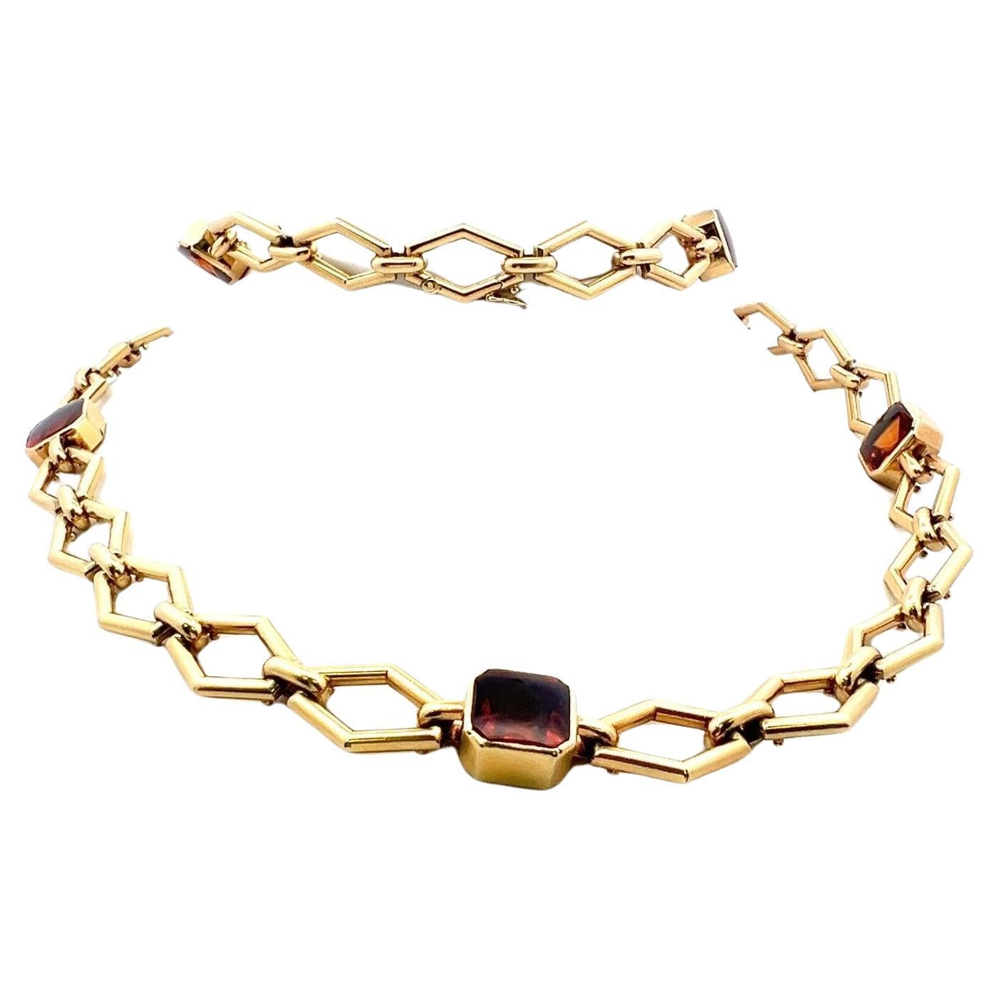 Bracelet chaîne en or jaune 14 carats avec citrine taille Asscher de 35,00 carats