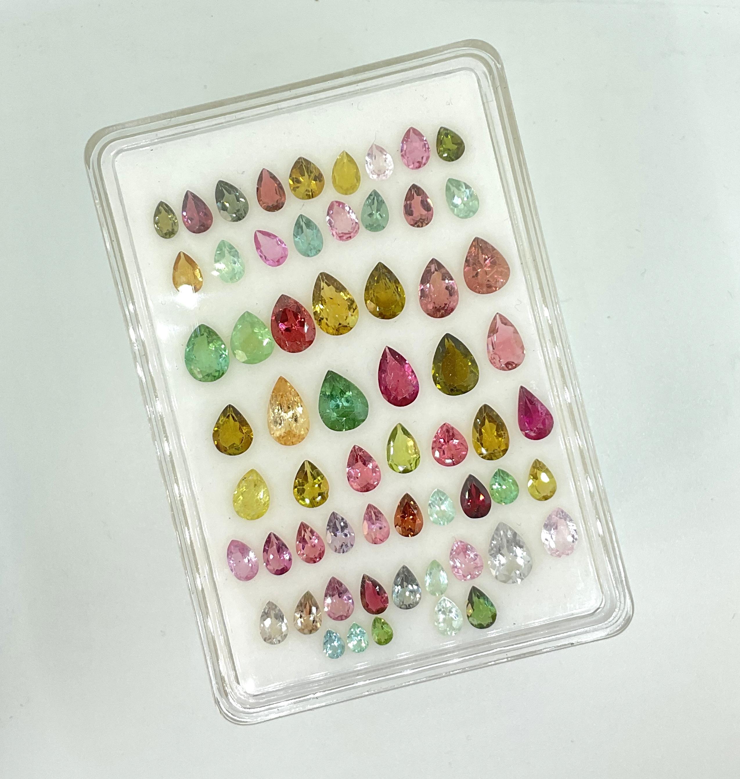 Women's or Men's 35.00 Carats Multiple Colors Tourmaline Pear Cut Stone Natural Fine Gemstones For Sale