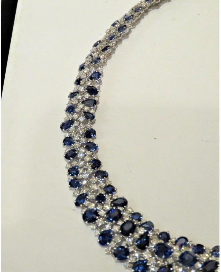 Women's $350, 000 18kt Gold Fancy Glittering Certified 90ct Sapphire Diamond Necklace For Sale