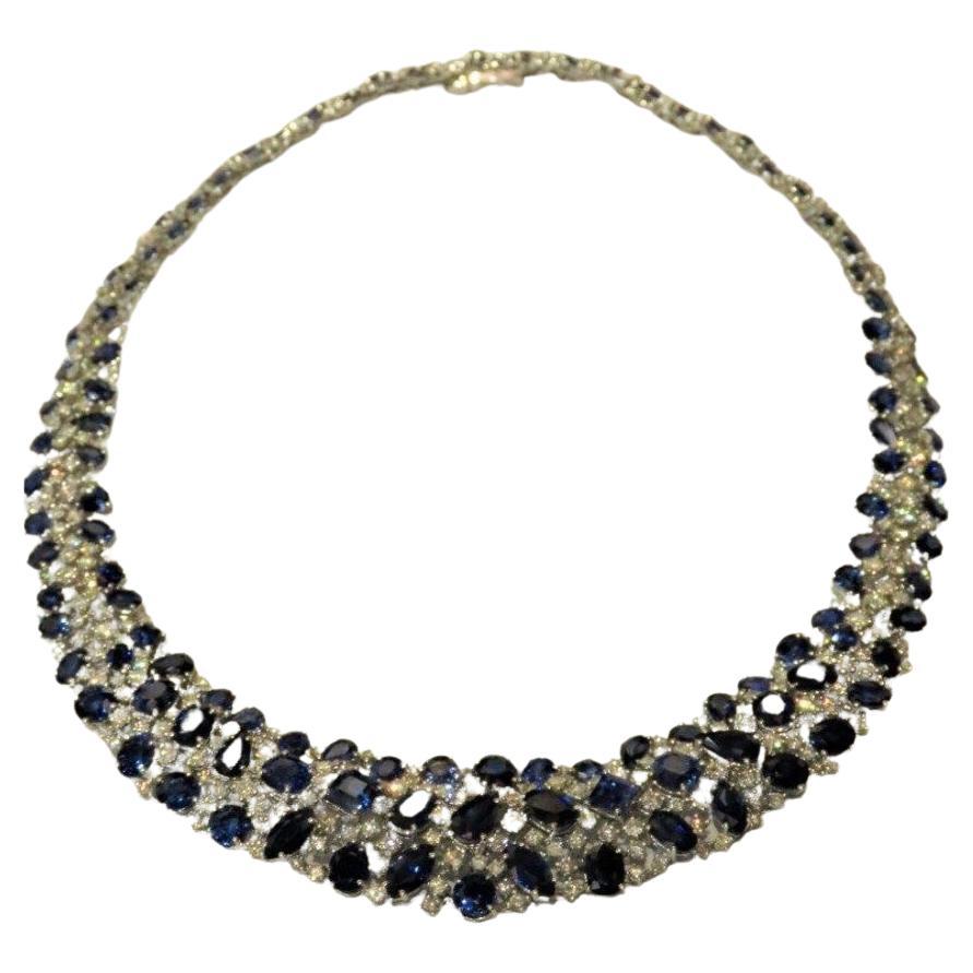 $350, 000 18kt Gold Fancy Glittering Certified 90ct Sapphire Diamond Necklace For Sale