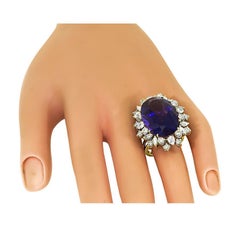 35.00ct Amethyst 3.00ct Diamond 18k Yellow and White Gold Ring
