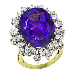 35.00ct Amethyst 3.00ct Diamond 18k Yellow and White Gold Ring