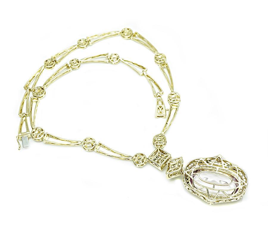 35,00ct Kunzite 5,00ct Collana in oro con diamanti In condizioni buone in vendita a New York, NY