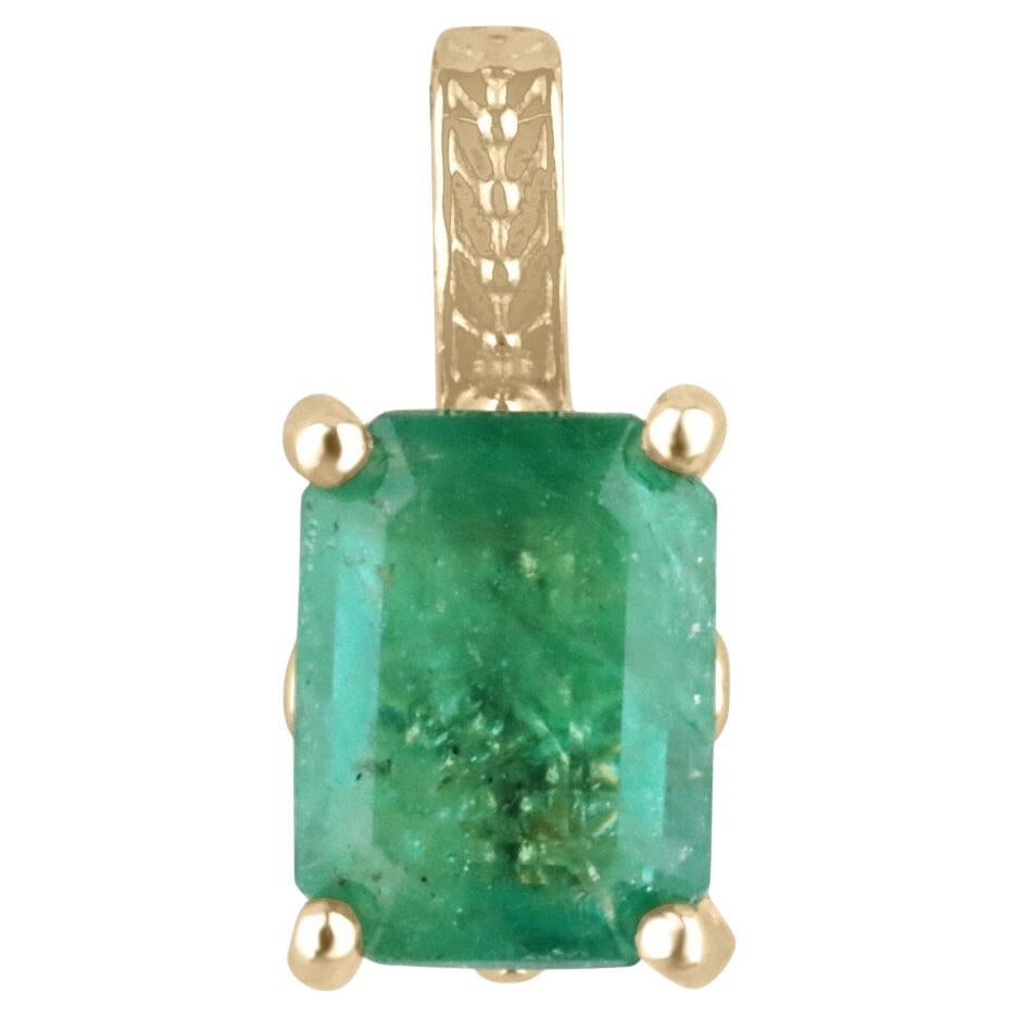 3.50ct 14K Gold Dark Green Emerald Cut Pendant Necklace
