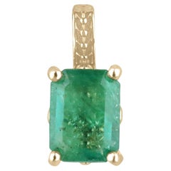 3.50ct 14K Gold Dark Green Emerald Cut Pendant Necklace