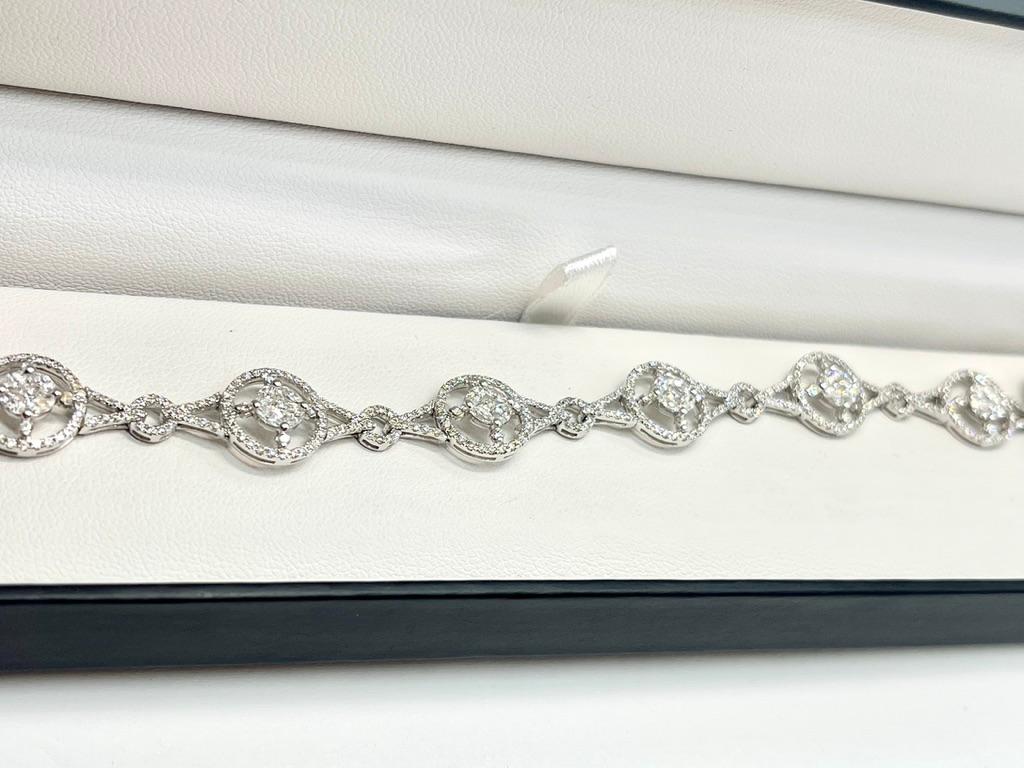 Round Cut 3.50CT Carat Genuine Natural Diamond Cluster Bracelet 18ct White Gold Valuation For Sale