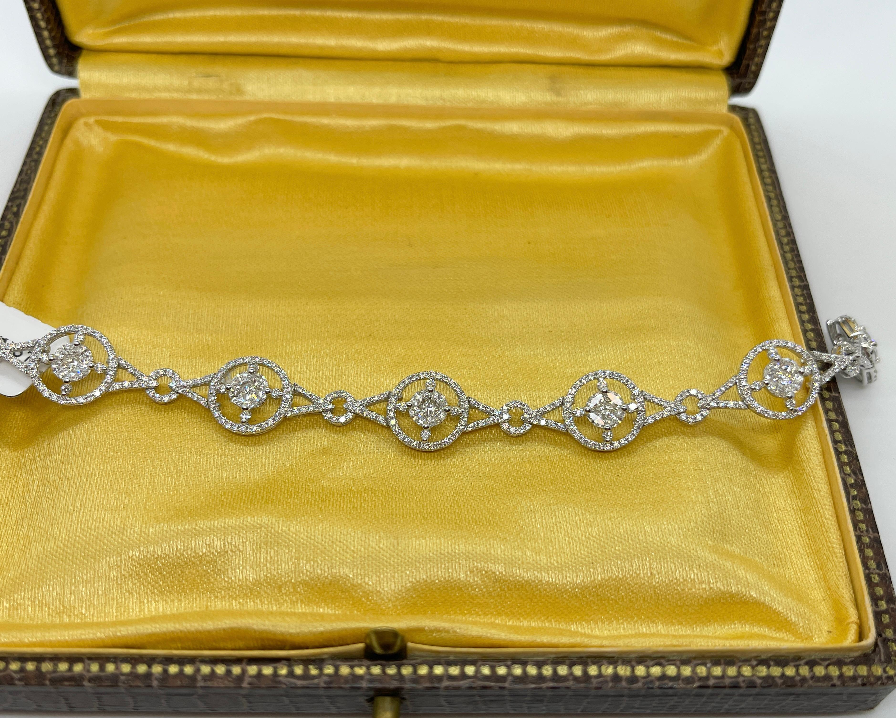 Women's 3.50CT Carat Genuine Natural Diamond Cluster Bracelet 18ct White Gold Valuation For Sale