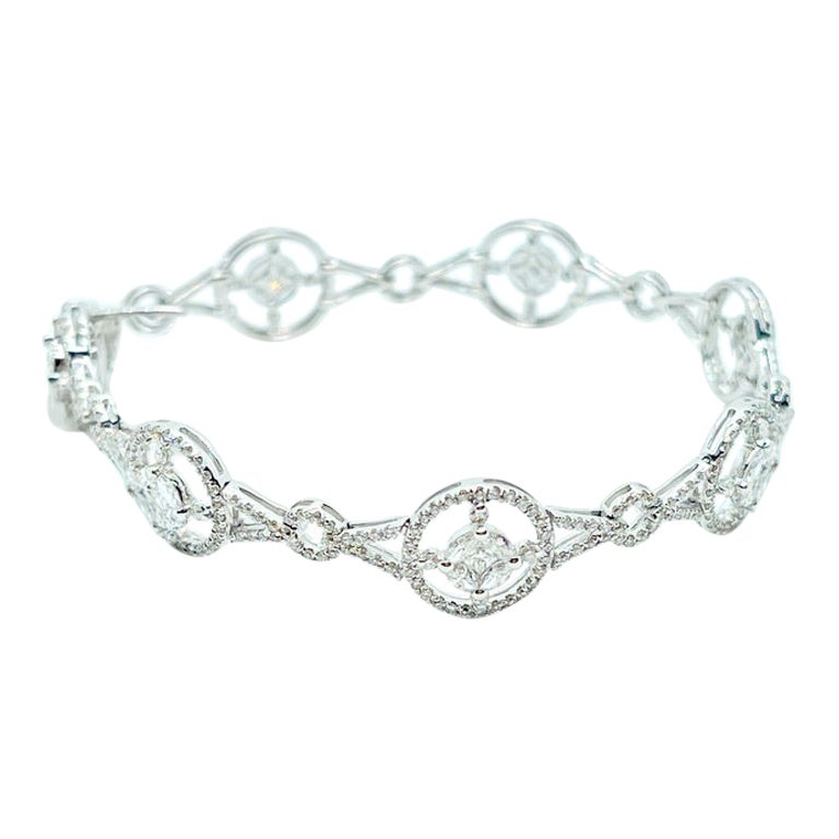 3,50CT Karat echtes natürliches Diamant-Cluster-Armband aus 18 Karat Weißgold mit Valuation im Angebot