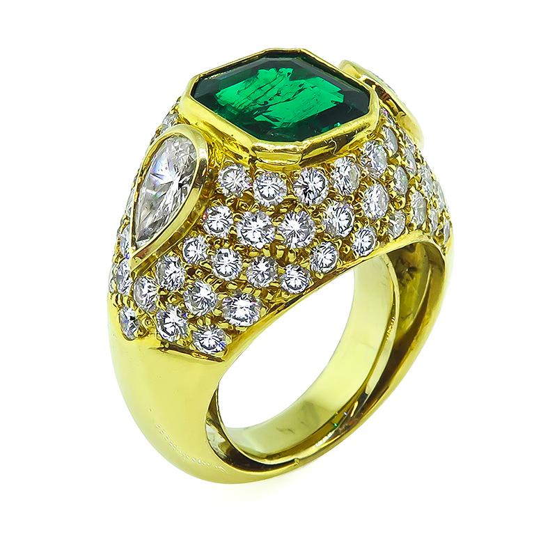3,50 Karat kolumbianischer Smaragd 3,00 Karat Diamant-Goldring (Smaragdschliff) im Angebot
