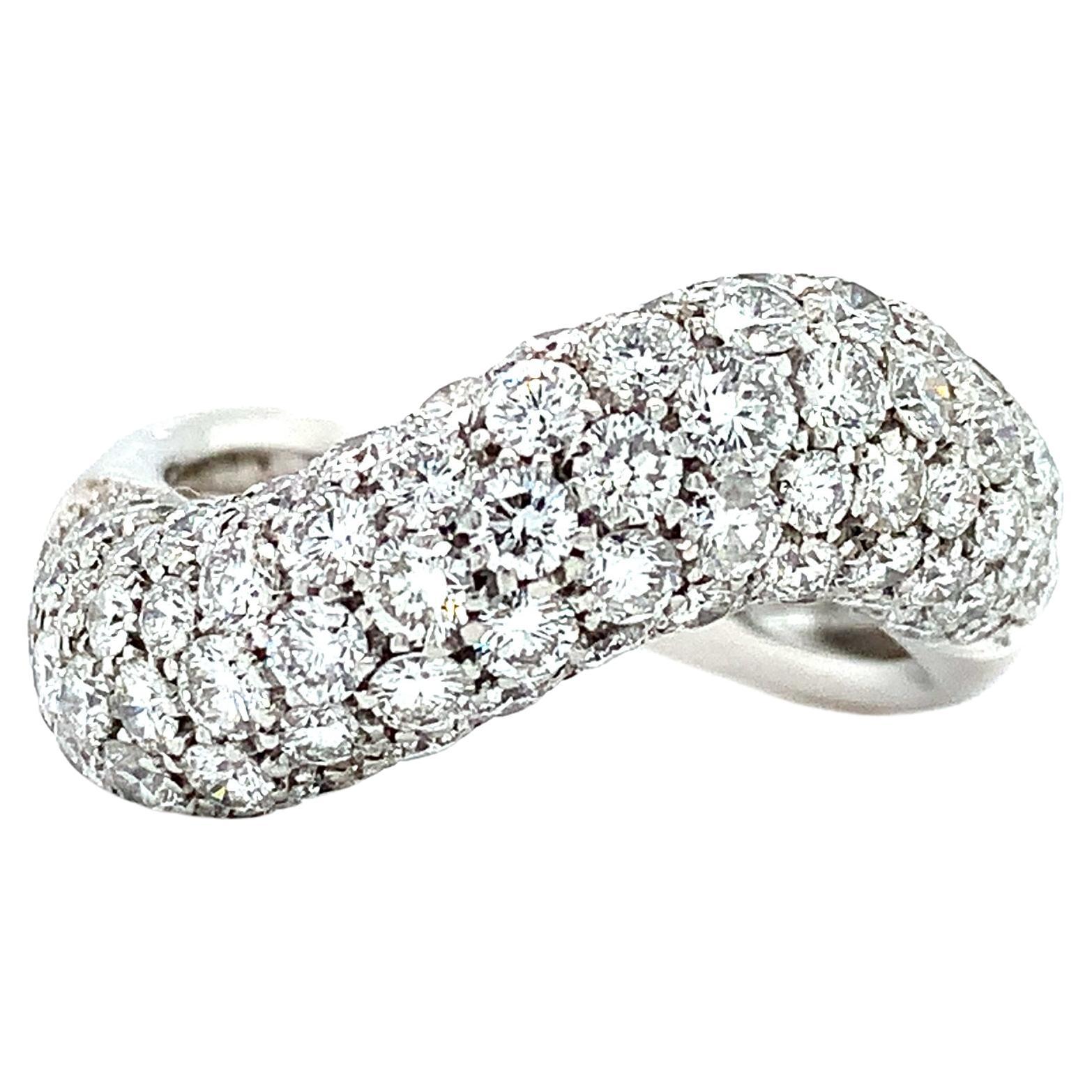3.50ct Curved Bombe Dome Curved Diamond Pave Ring 18K White Gold For Sale
