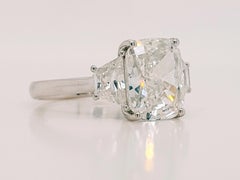 3.50ct. Cushion Natural Diamond Three-Stone Engagement Ring 18K Gold, GIA Report