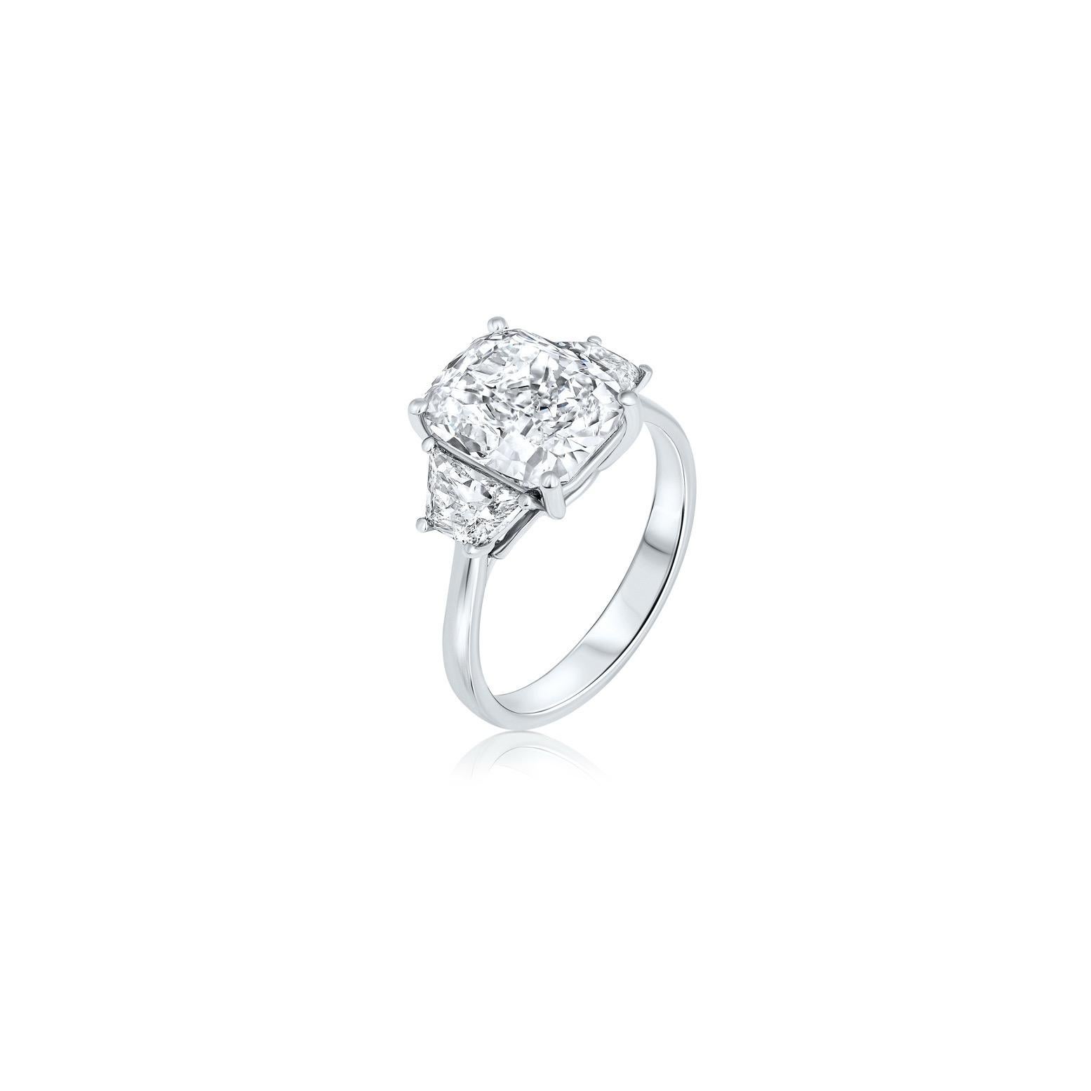 3.50ct. Cushion Natural Diamond Three-Stone Engagement Ring 18K Gold, GIA Report For Sale 1