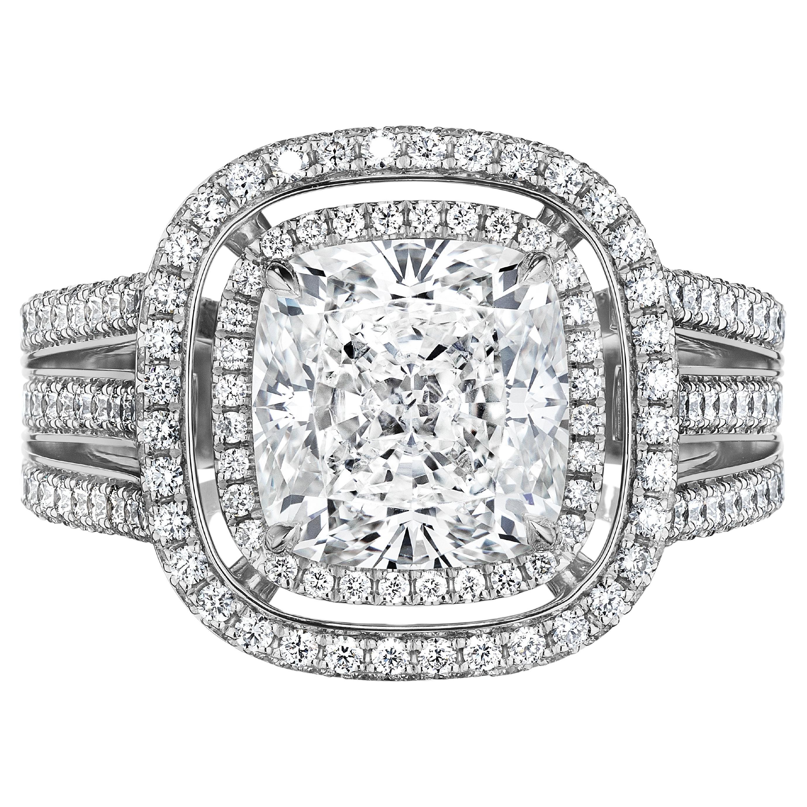 3.50ct D SI1 GIA Cushion Diamond Engagement Ring "Gina" For Sale
