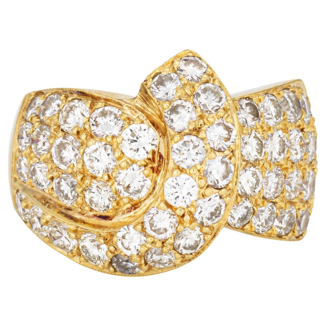 Fascia di diamanti da 3,50 carati 80s Vintage Ring Sz 7.75 Oro giallo 18k Gioielli di pregio