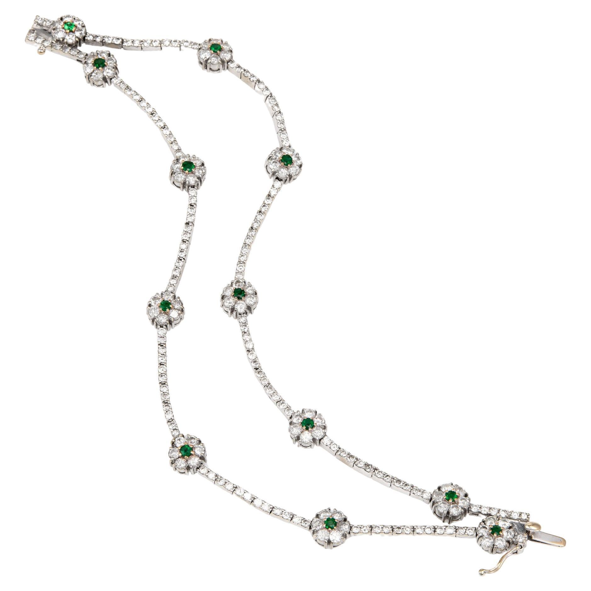 3.50ct Diamond Flower Bracelet Emerald Vintage 18k White Gold 2 Rows Jewellery For Sale
