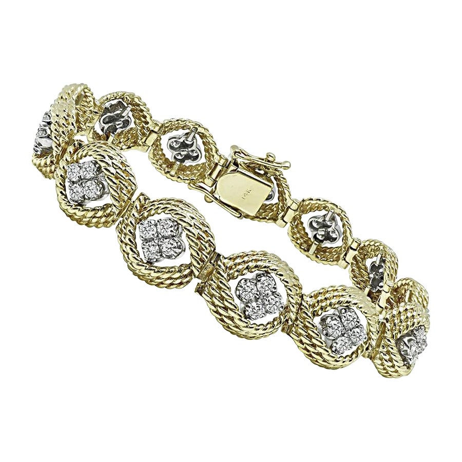 3.50ct Diamond Two Tone 14k Gold Bracelet For Sale