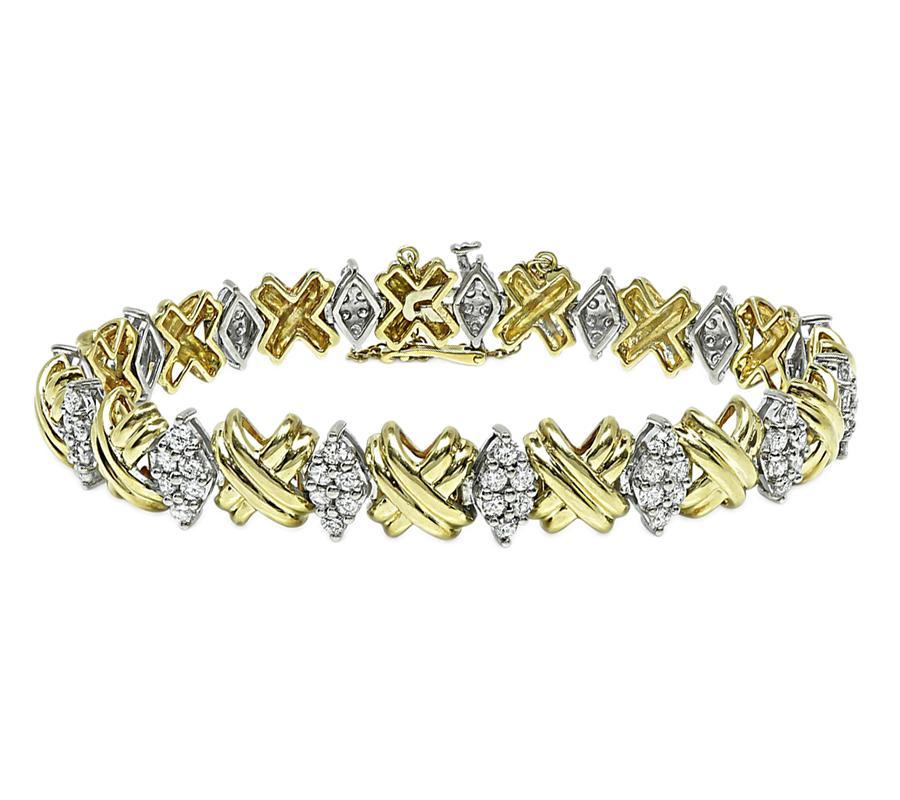 Taglio rotondo 3.50ct Diamond Two Tone Gold Bracelet in vendita