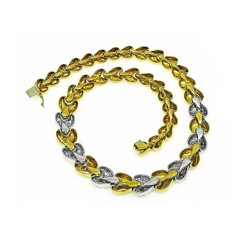 Round Cut 3.50 Carat Diamond Two-Tone Gold Necklace For Sale