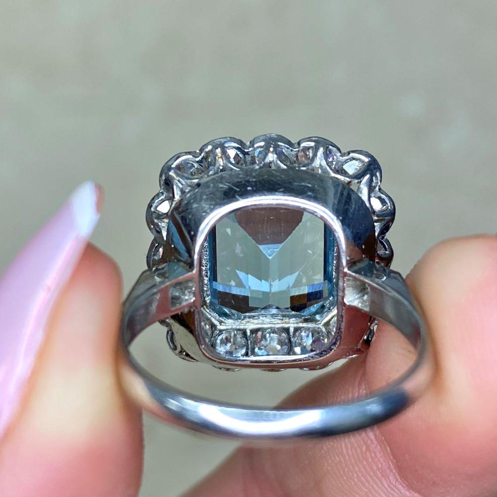 3.50ct Emerald Cut Aquamarine Engagement Ring, Diamond Halo, Platinum For Sale 6