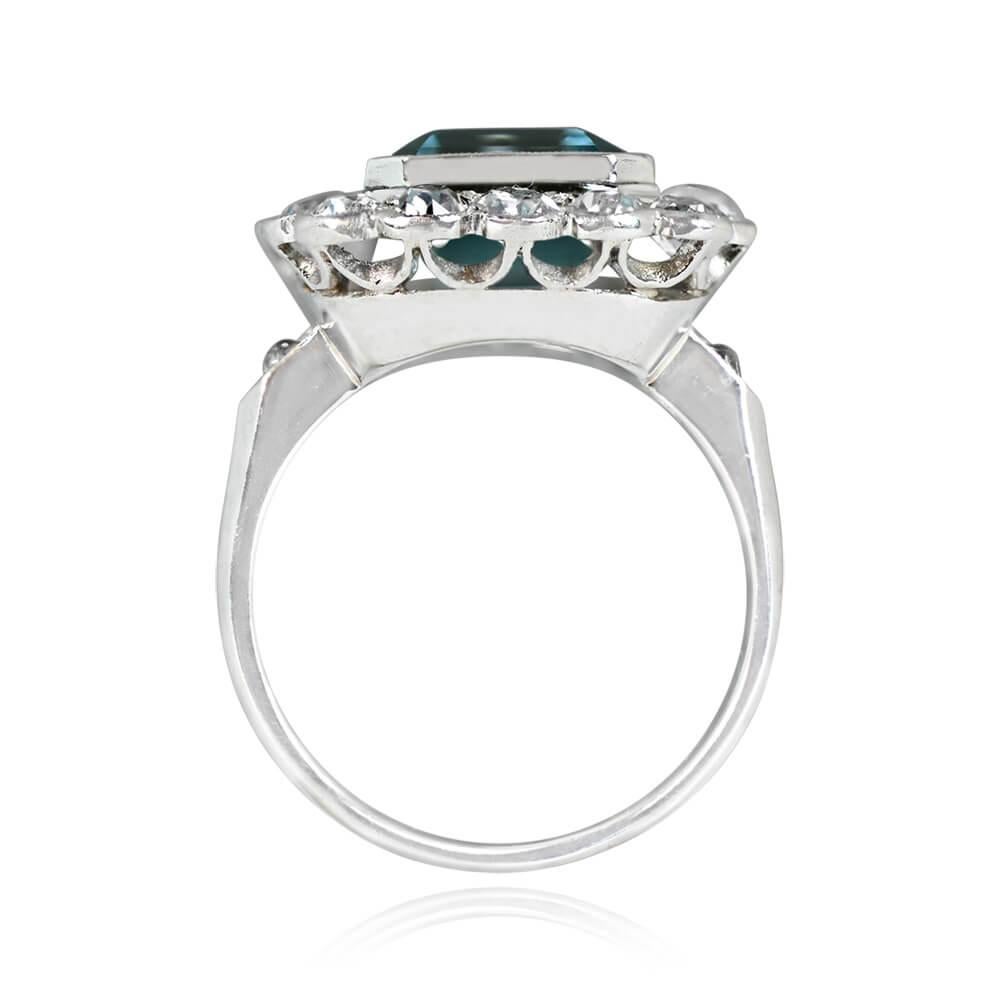 3.50ct Emerald Cut Aquamarine Engagement Ring, Diamond Halo, Platinum In Excellent Condition For Sale In New York, NY