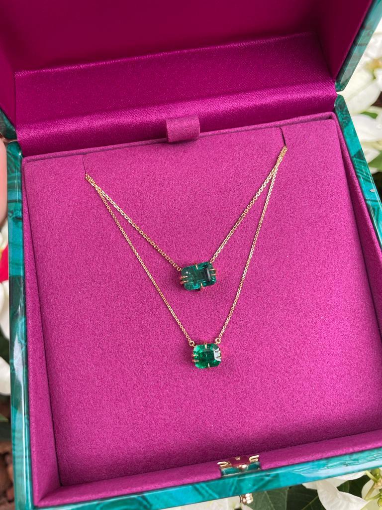 3.50ct Emerald necklace made in 18k yellow gold with chain For Sale 4