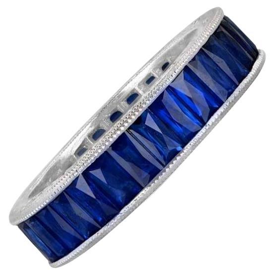 3.50ct French Cut Natural Sapphire Eternity Band Ring, Platinum For Sale