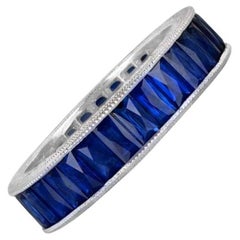 3.50ct French Cut Natural Sapphire Eternity Band Ring, Platinum