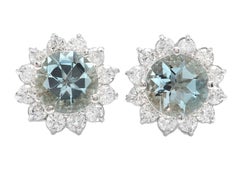Orecchini in oro bianco massiccio 14k con acquamarina naturale e diamanti da 3,50 carati