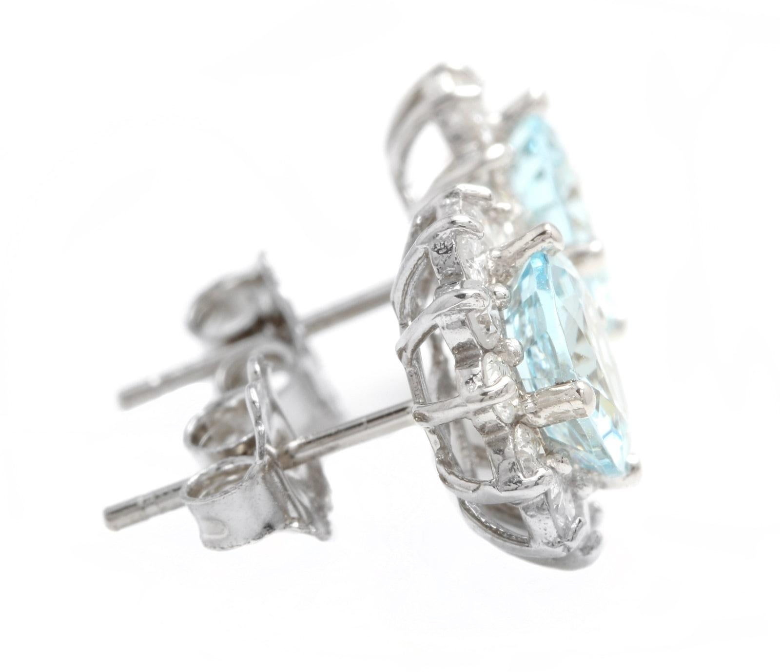 3.50ct Natural Aquamarine and Diamond 14k Solid White Gold Earrings In New Condition For Sale In Los Angeles, CA
