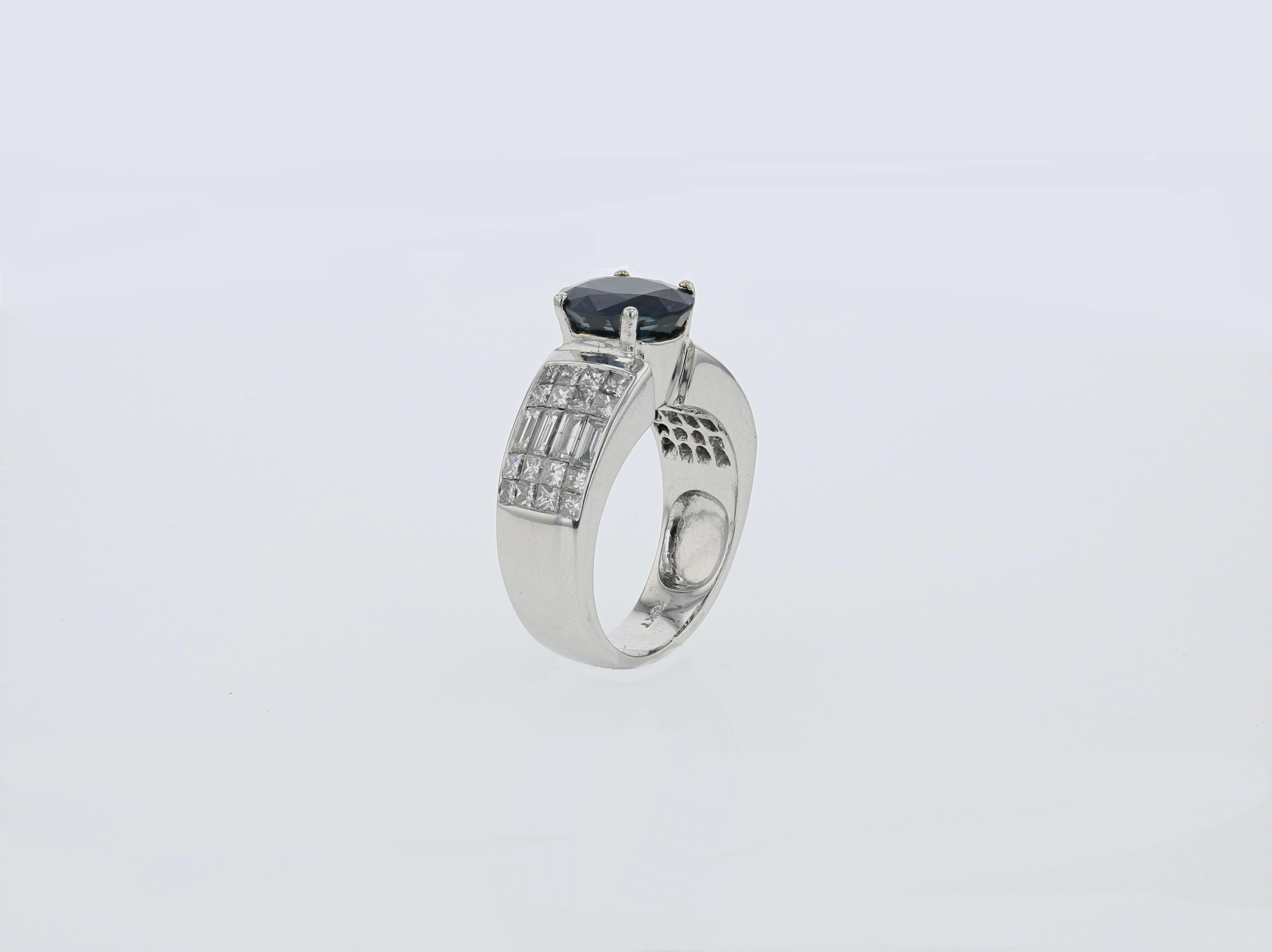 18K White Gold Ring / 3.50ct Natural Blue Sapphire / 1.20ct Diamonds #AV9431866
