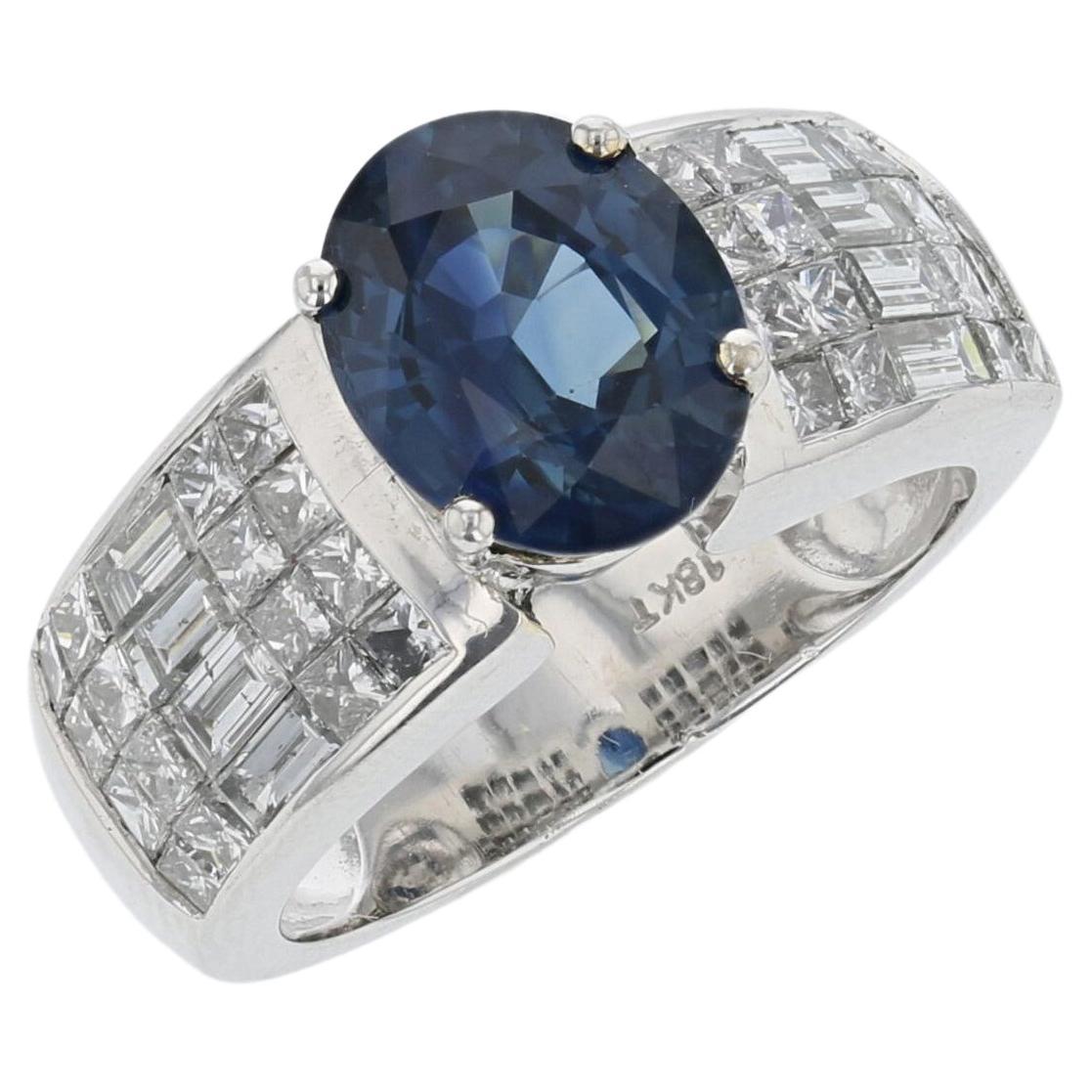 3.50ct Natural Blue Sapphire 18K White Gold Ring For Sale