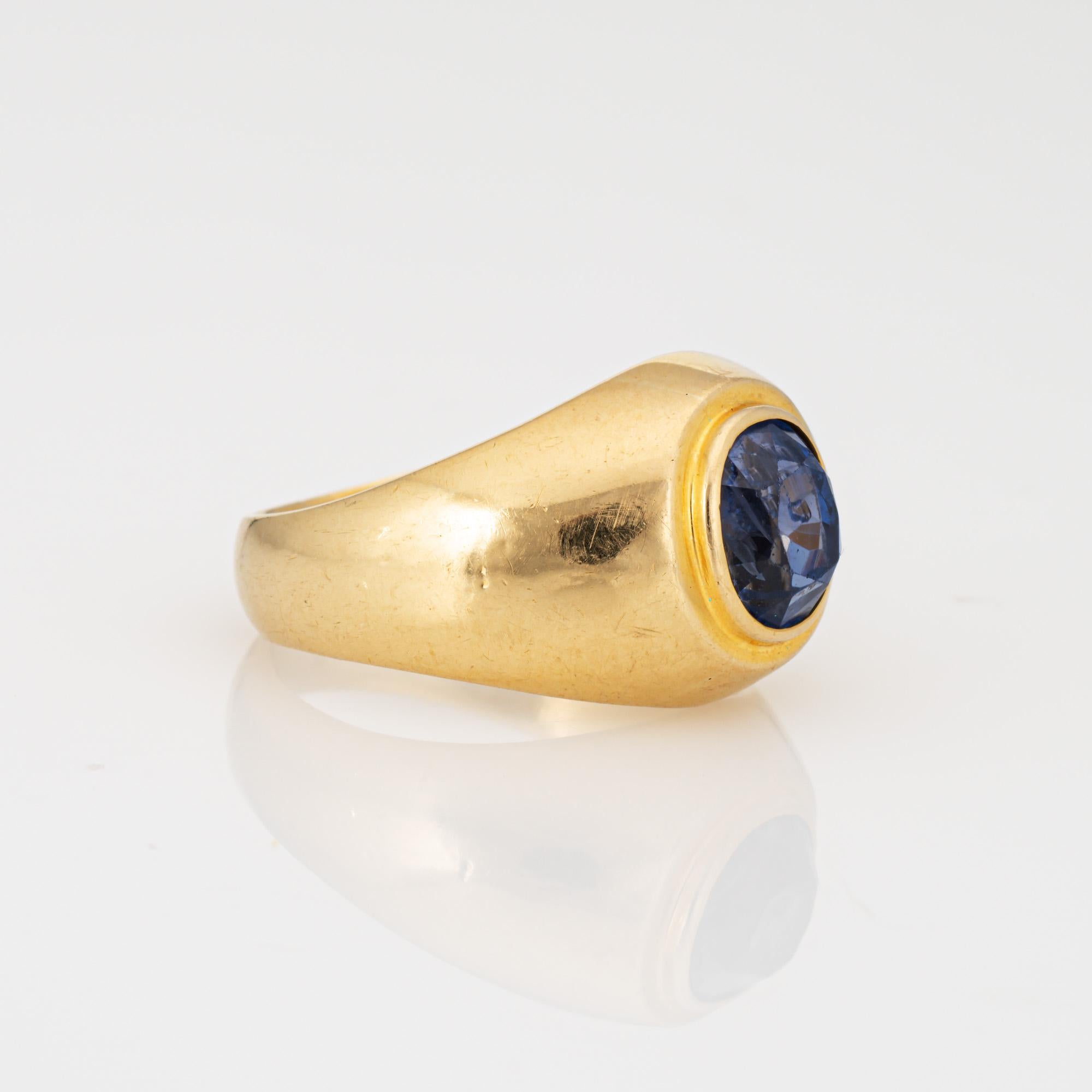 Modern 3.50ct Natural Ceylon Sapphire Signet Ring Certificate No Heat Vintage 18k Gold  For Sale