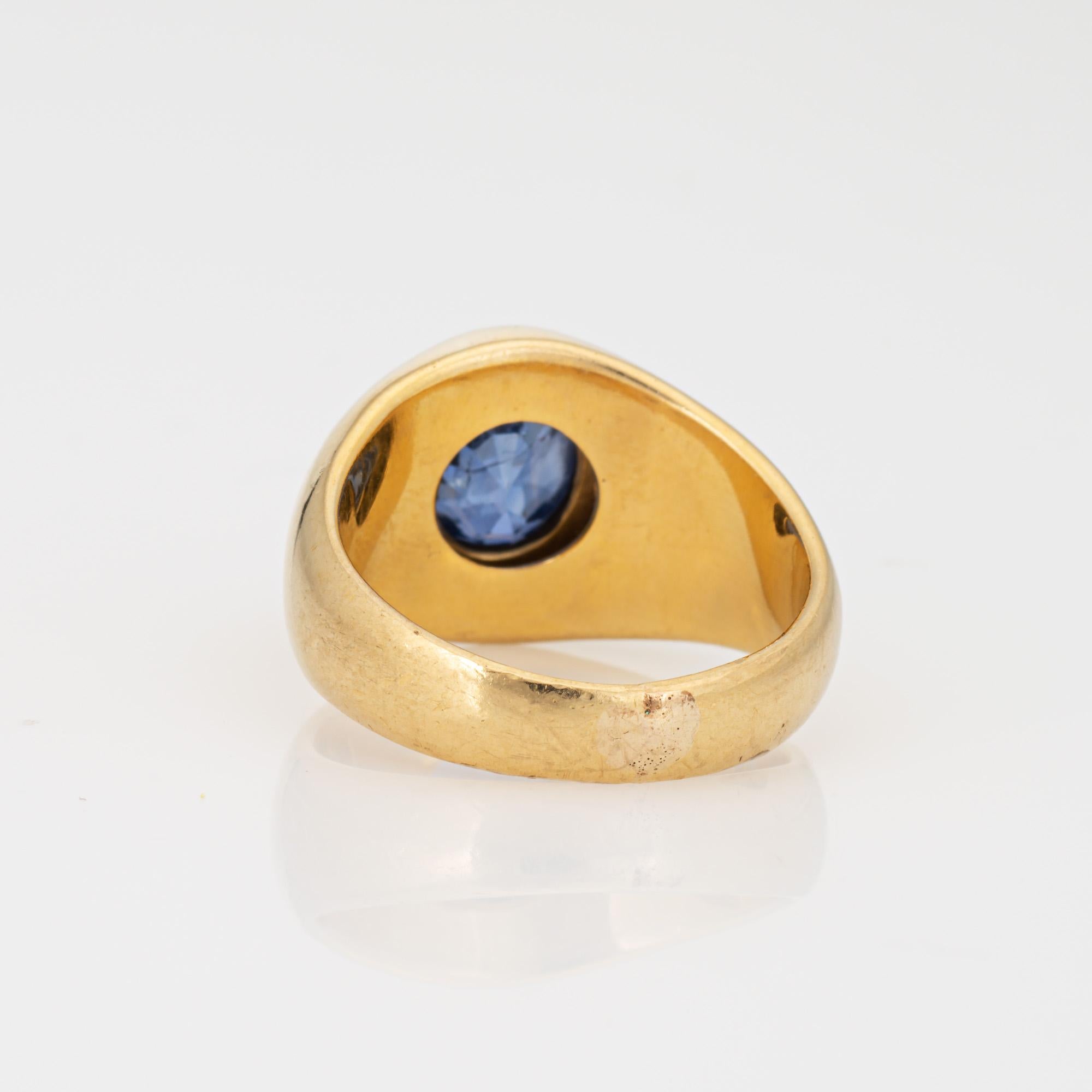 Cabochon 3.50ct Natural Ceylon Sapphire Signet Ring Certificate No Heat Vintage 18k Gold  For Sale