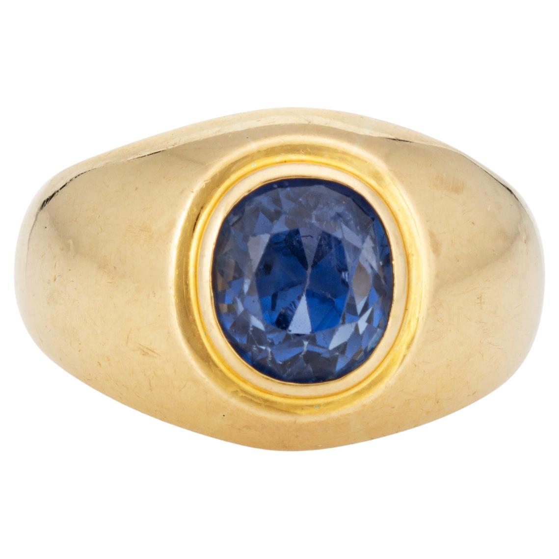 3.50ct Natural Ceylon Sapphire Signet Ring Certificate No Heat Vintage 18k Gold  For Sale