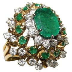 Vintage 3.50CT Natural Emerald and Diamond cocktail ring 18K s-6