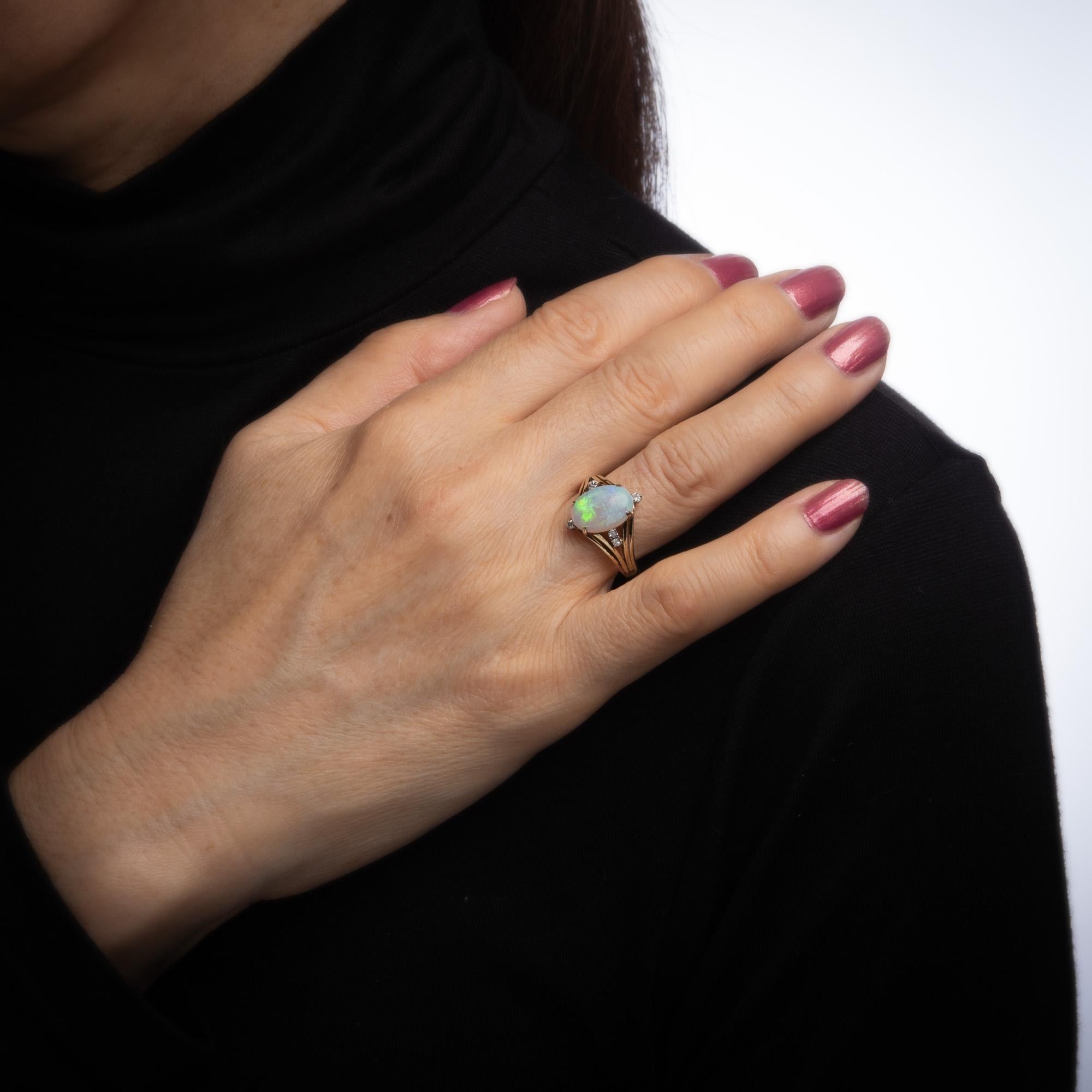 Modern 3.50ct Natural Opal Diamond Ring Vintage 14k Yellow Gold Estate Fine Jewelry