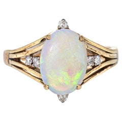 3.50ct Natural Opal Diamond Ring Vintage 14k Yellow Gold Estate Fine Jewelry