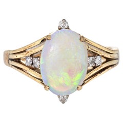 Anello con diamante opale naturale da 3,50 carati Vintage in oro giallo 14k Estate Jewelry