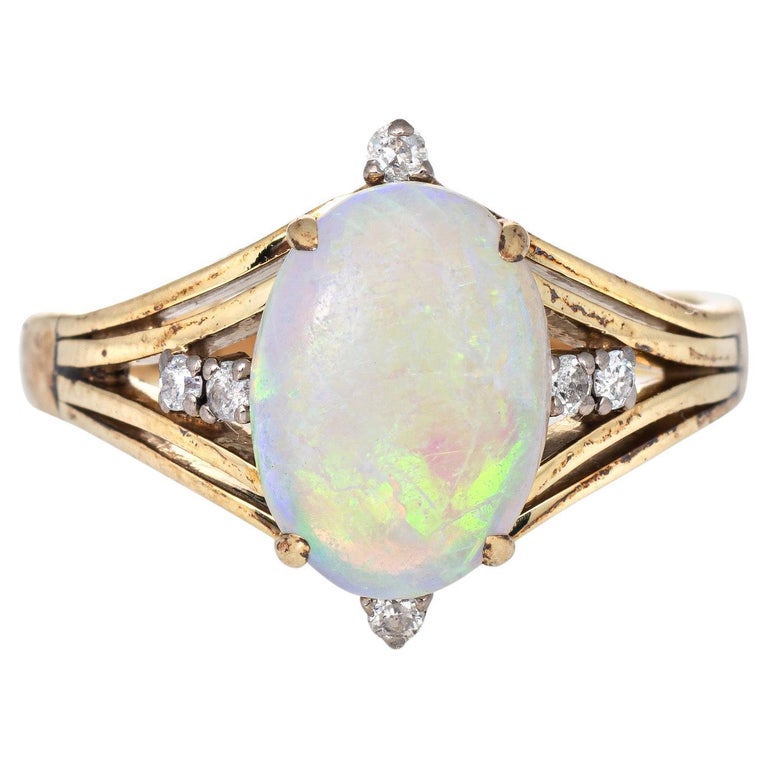 3.50ct Natural Opal Diamond Ring Vintage 14k Yellow Gold Estate Fine ...
